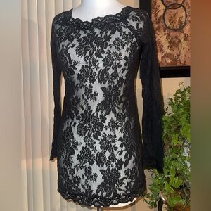 90s Vintage Victoria’s Secret black floral lace mini dres